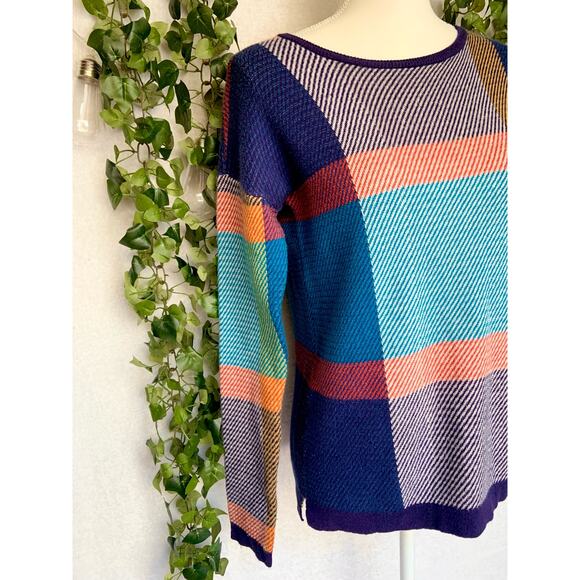 The Limited Purple Blue Orange Plaid Crew Neck Sweater Women’s size XS - Picture 5 of 12